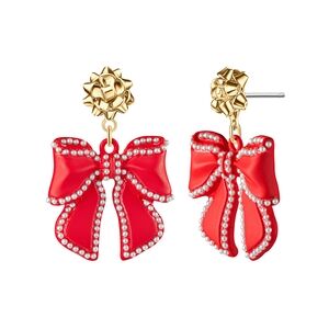 Christmas Red Bow Earrings with Gold Accents